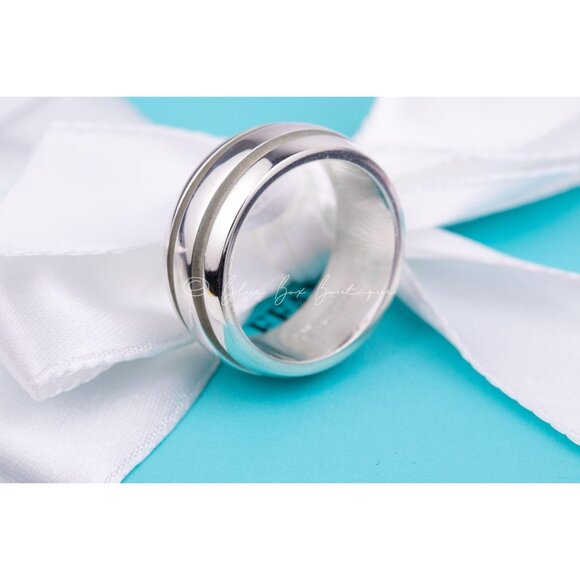 Tiffany & Co. Men's Unisex Ring Atlas Groove Wide Sterling Silver Band Size 7.5 - Picture 6 of 10